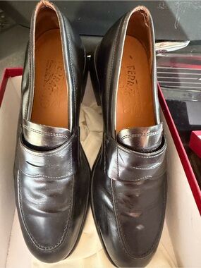Salvatore Ferragamo Black Leather Penny Loafers